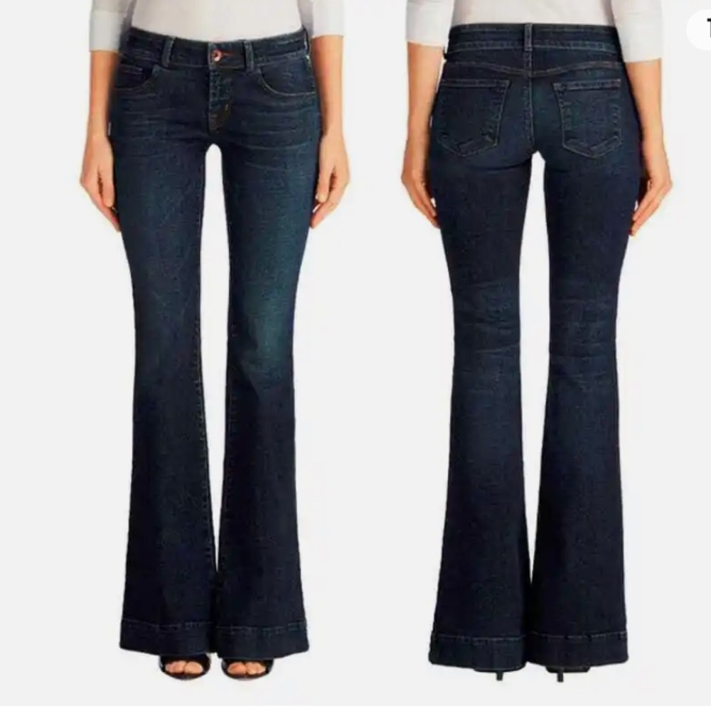 J Brand Lovestory Wide Leg Flare Dark Wash Denim Blue Jeans Women's 27